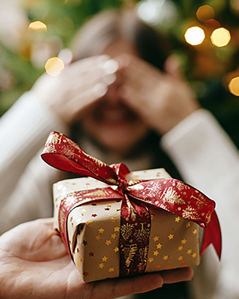Person holding a Christmas gift