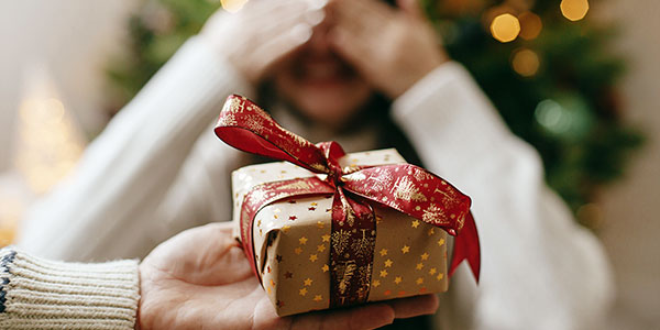 Person holding a Christmas gift
