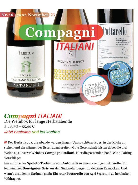 Compagni ITALIANI Weinbox + Essen +🍷I vinocentral gusto Nr.16 November 2023