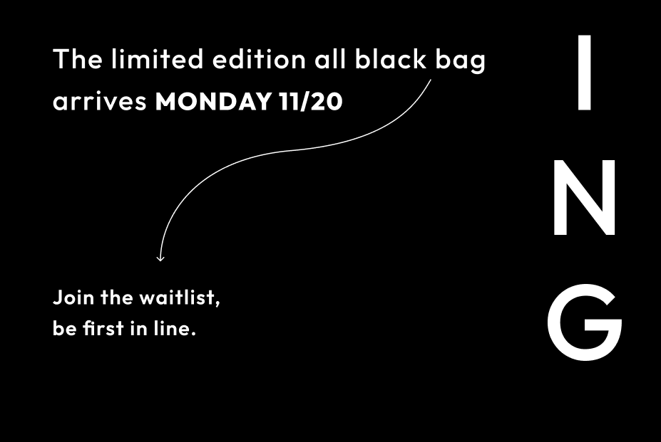 The limited edition all black bag arrives MONDAY 11/20