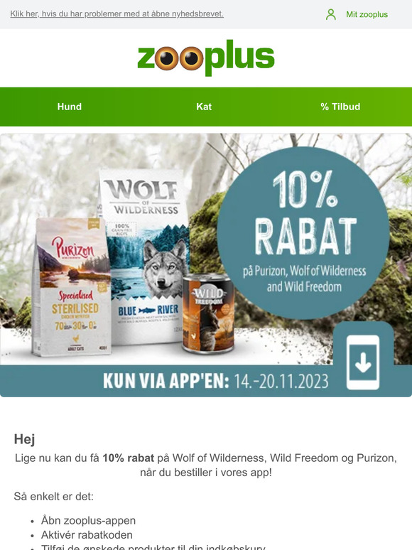 Få 10% rabat på Wolf of Wilderness, Purizon og Wild Freedom!