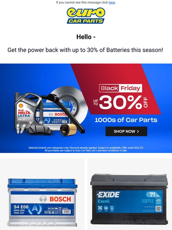 🔋 Get The Power Back With Up To 30% Off Batteries | + Up To 30% Off Bosch Parts