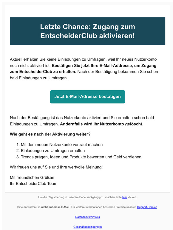 Letzte Chance: Jetzt Nutzerkonto aktivieren