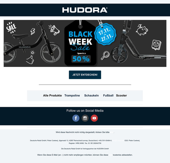 🖤Black Week bei HUDORA! Bis zu 50% Rabatt🥳 So viel wie noch nie!🖤