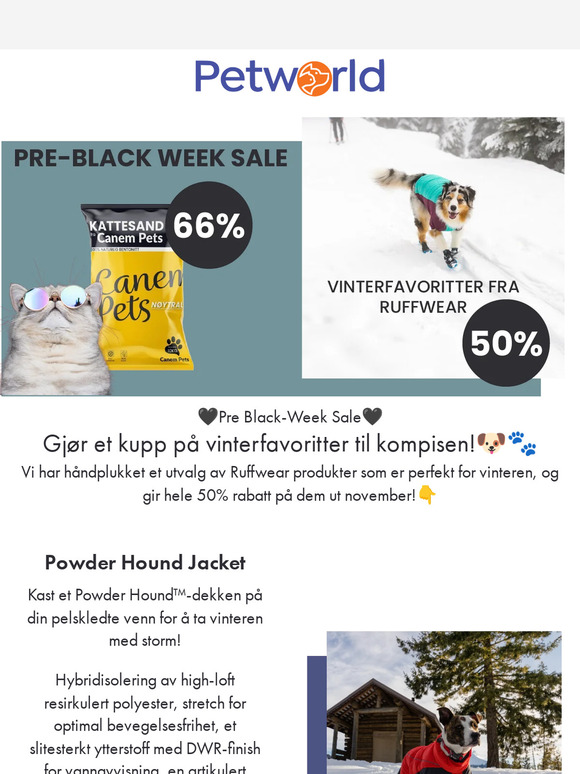 Pre-Black Week sale! 50-66% Hundeutstyr og kattesand