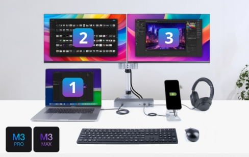 Docking station connected to a laptop and two displays