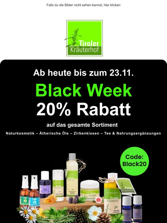 Jetzt 20% sparen: Die Black Week vom 18.11. bis 23.11. hat begonnen!