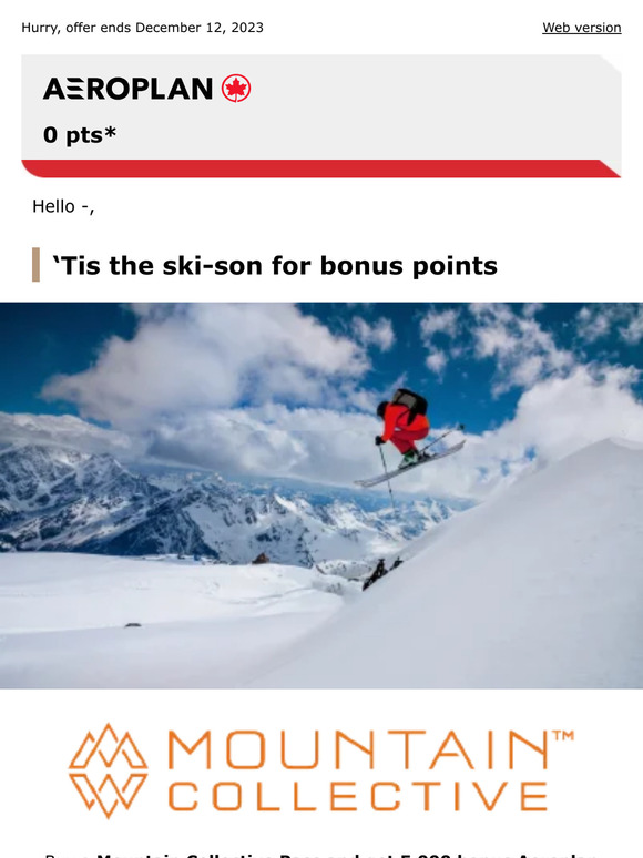 Air Canada Ski your way to 5,000 bonus points with a Mountain