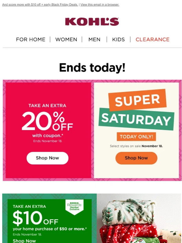 Kohl's Save Up to 85% on Select Clearance after an Extra 50% Off