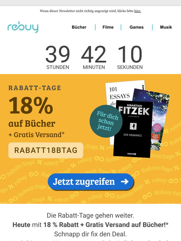 RABATT-TAGE: - 18 % + Gratis Versand auf Bücher! 📚