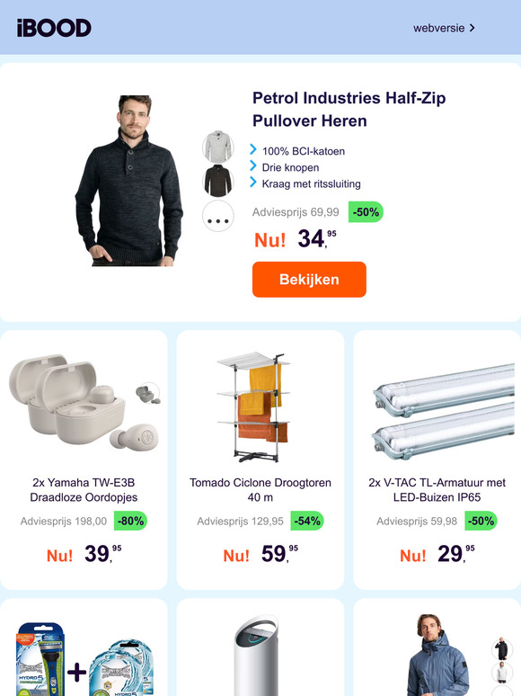 Petrol Industries Half-Zip Pullover Heren -50% | 2x Yamaha TW-E3B Draadloze Oordopjes -80% | Tomado Ciclone Droogtoren 40 m -54%