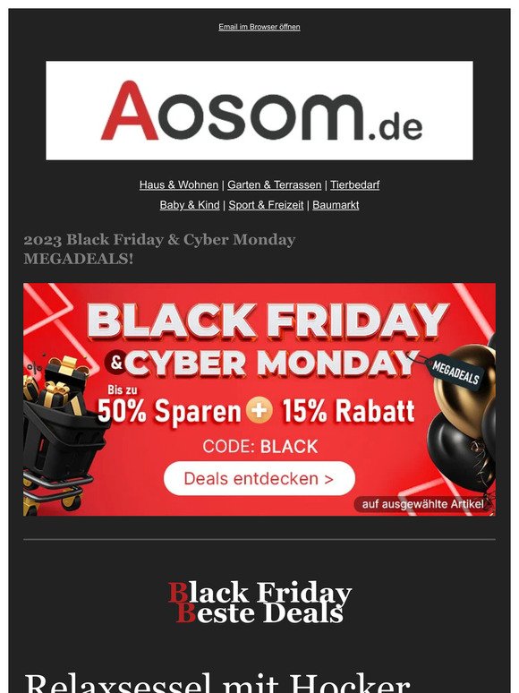 Black Friday & Cyber Monday 🎁 Megadeals bis zu 50% sparen + 15% Rabatt!