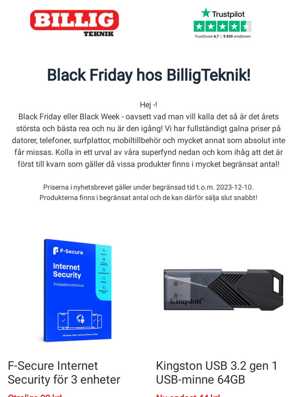 Black Friday med riktigt galna priser hos BilligTeknik!