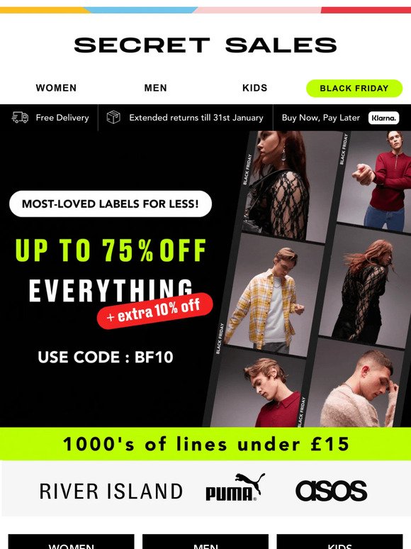 BLACK FRIDAY OFFERS! Up to 75% off River Island, Kurt Geiger, ASOS & more.