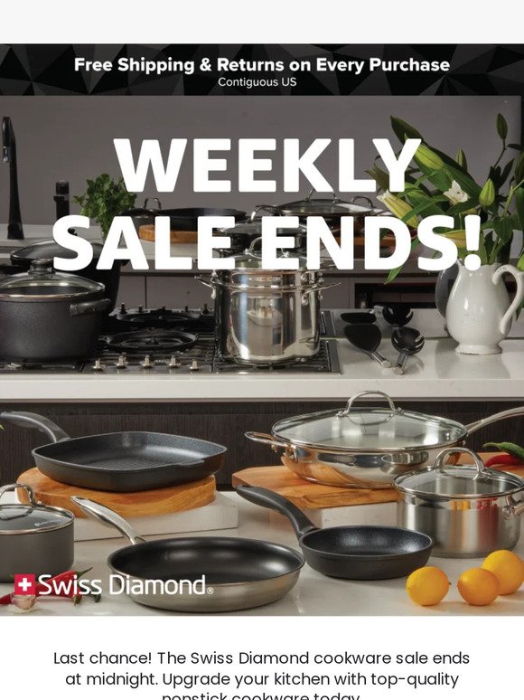 Final Hours: Swiss Diamond Cookware Sale Ending at Midnight ⏳