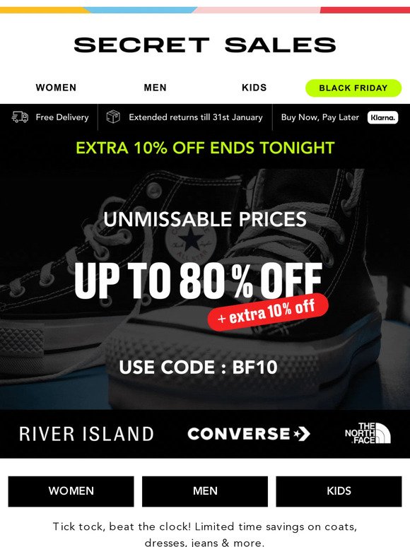 Last few hours! Up to 80% off + EXTRA 10% OFF bestsellers - PUMA, Regatta...