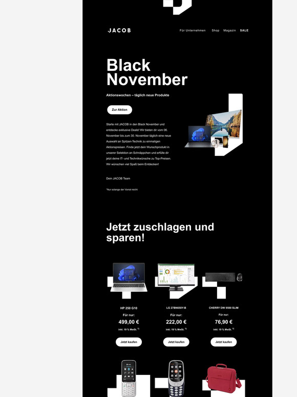 Black November bei JACOB - Täglich wechselnde Angebote 🛒🏷️