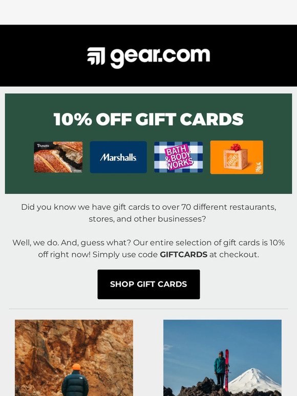 10% Off Gift Cards + 25% Most Gear!