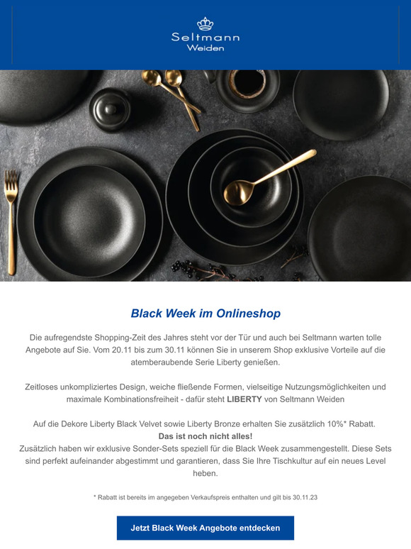 Black Week bei Seltmann | Newsletter Seltmann Weiden Shop