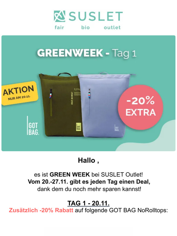 Deal des Tages 🔔 Weitere -20% auf Got Bag Modelle