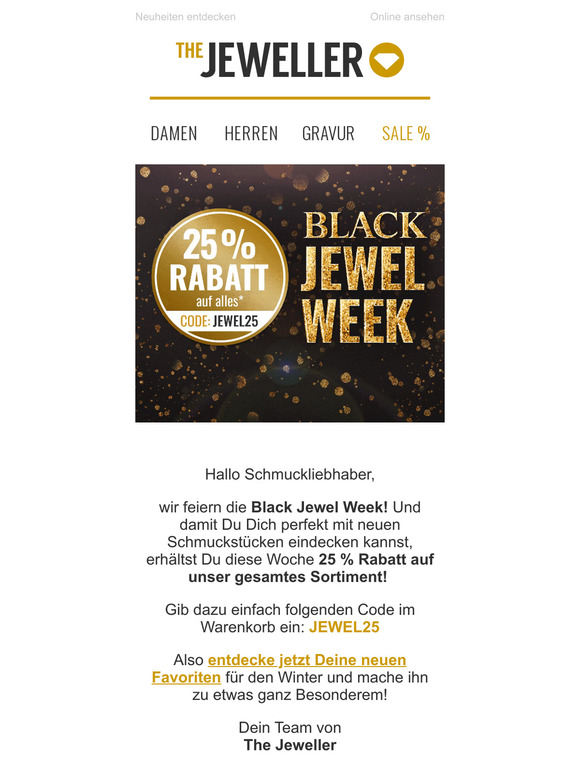 Erhalte jetzt 25 % Rabatt in der Black Jewel Week 💥🎉