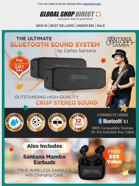 Santana Samba: Bloothooth Sound System + Free Earbuds