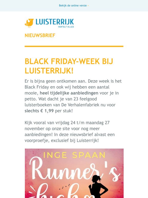 Het is Black Friday-week bij Luisterrijk: tot 72% korting op luisterboeken!