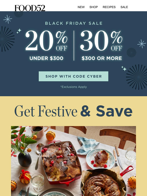 Up to 30% OFF SITEWIDE—deck your table in holiday style.