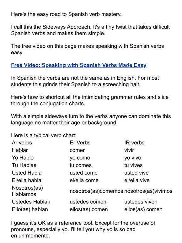 Why Spanish verb charts cause failure?