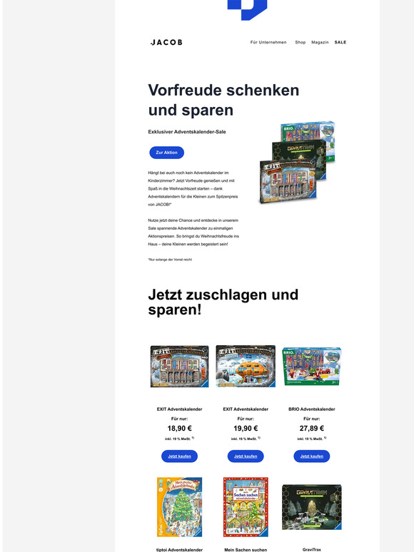 Adventskalender-Sale: Vorfreude zum Aktionspreis