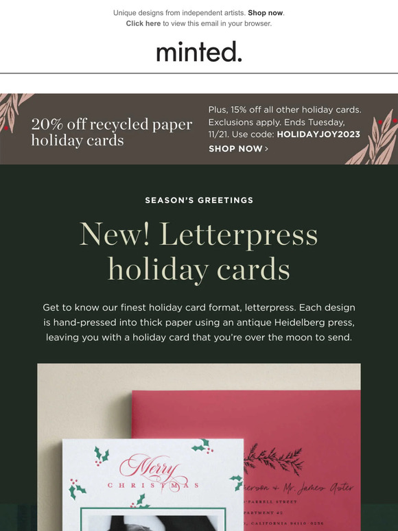 New! Letterpress holiday cards