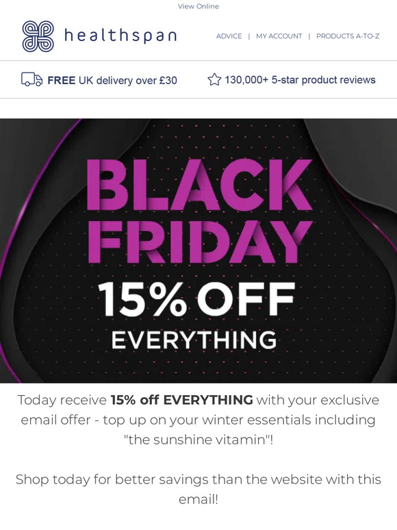 15% off EVERYTHING including winter essential Vitamin D!