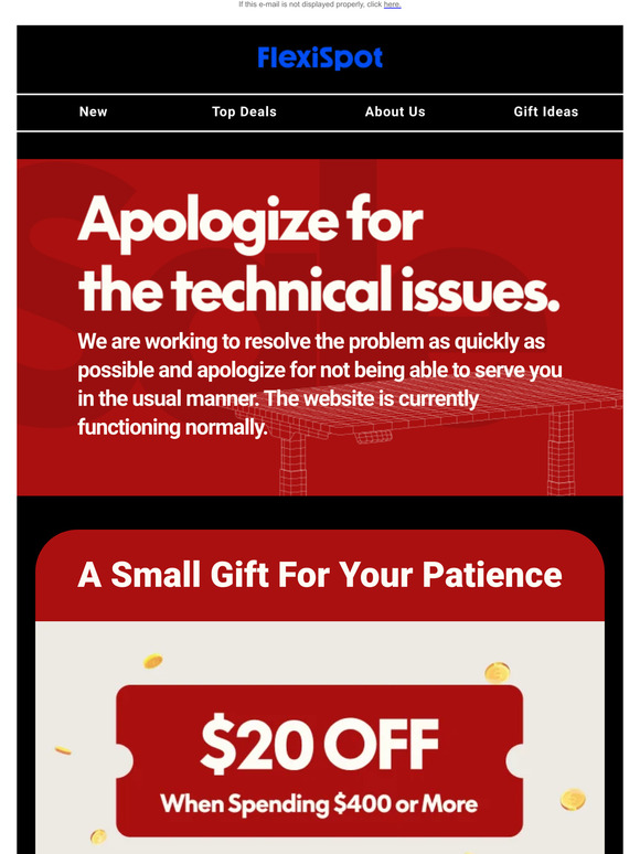 FlexiSpot：Apologize for the technical issues