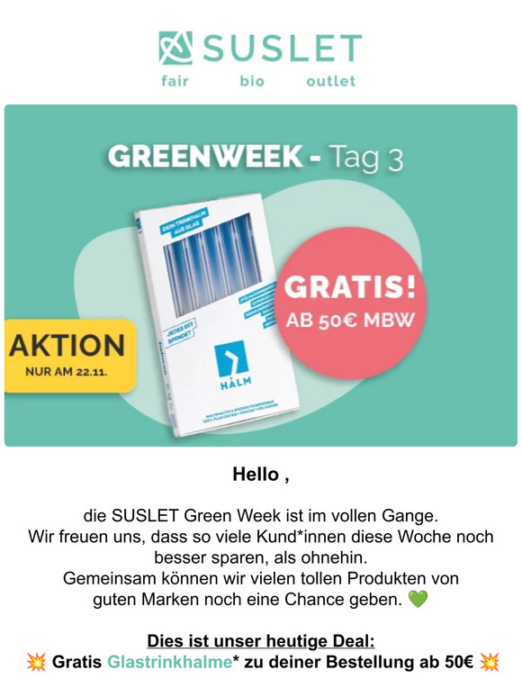 Glastrinkhalme gratis* 🔔 Deal des Tages