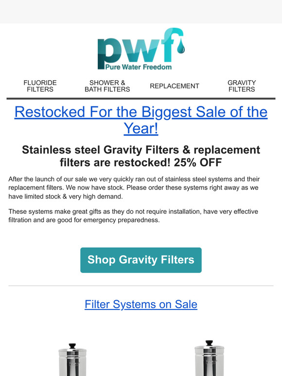 Pure Water Freedom Restocked for The Biggest Sale of the Year Milled