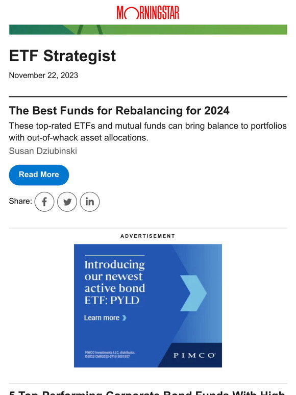 Morningstar Inc. The Best Funds for Rebalancing for 2024 Milled