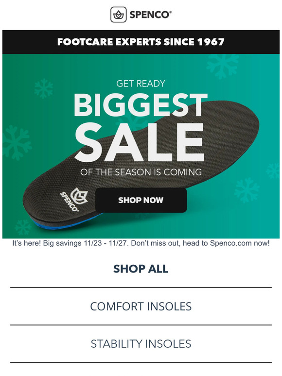 Spenco Holiday Sale Coming Soon!