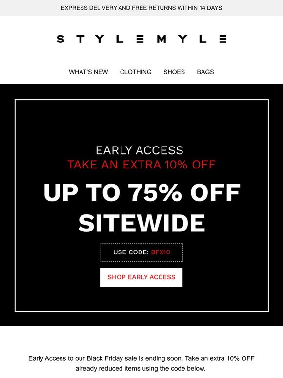 Early Access: up to 75% Off Sidewide