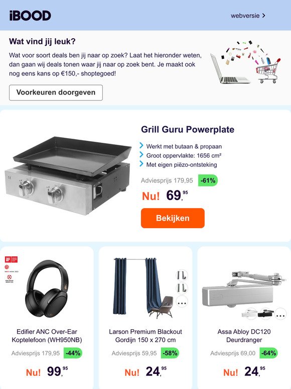 Grill Guru Powerplate -61% | Edifier ANC Over-Ear Koptelefoon (WH950NB) -44% | Larson Premium Blackout Gordijn 150 x 270 cm -58%