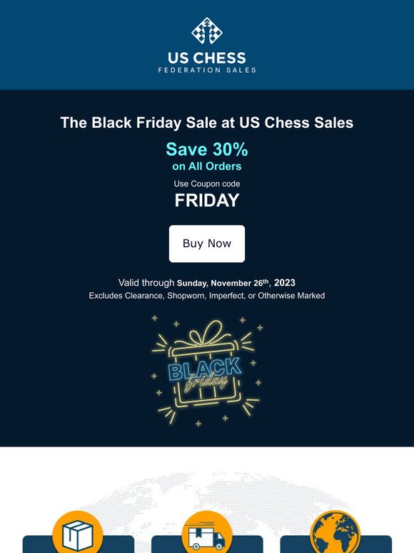 Save 30% at the Black Friday Sale at  US Chess Sales