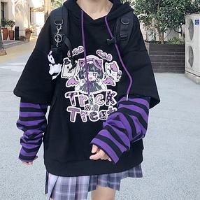 Black &amp; Purple Spooky Kawaii Layered Hoodie