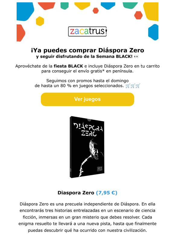 ¡Compra Diáspora Zero en la Semana Black! 👀🚛 ¡Envío gratis!