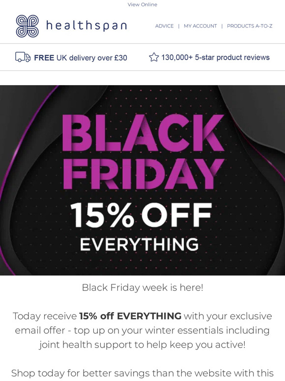 Email exclusive - 15% off EVERYTHING including joint health bestsellers