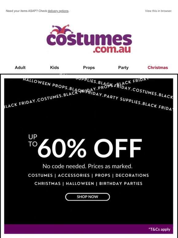 CYBER WEEKEND: Save 60% off adult costumes!