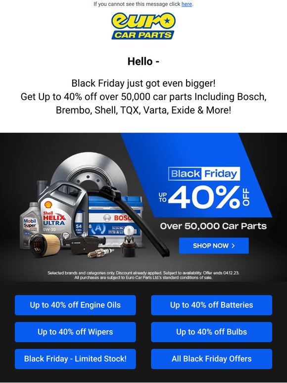 Hey — Black Friday Now Even Bigger & Better* | Up To 40% Off Parts!