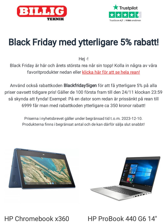 Black Friday-rea med ytterligare 5% på allt oavsett tidigare reapris!