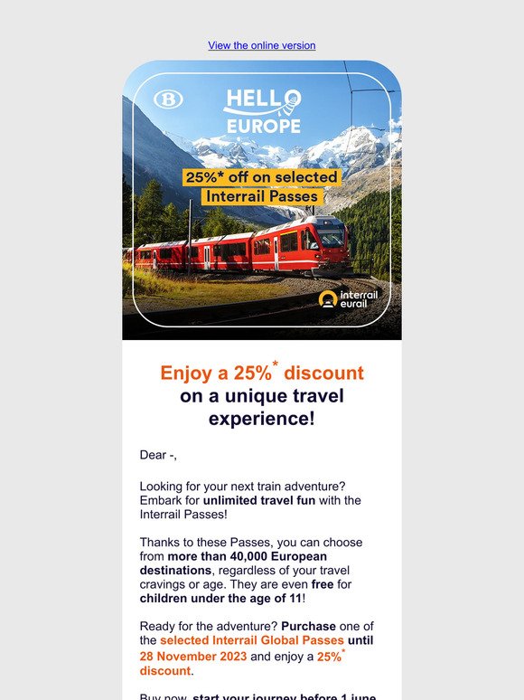 -25% on a selection Interrail Global Passes 💥