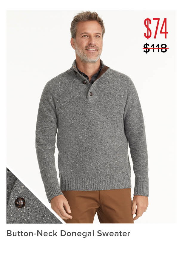 Button-Neck Donegal Sweater