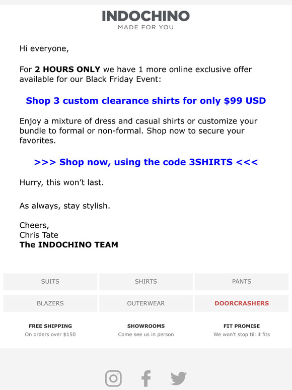 Black Friday special - $99 USD for 3 custom shirts