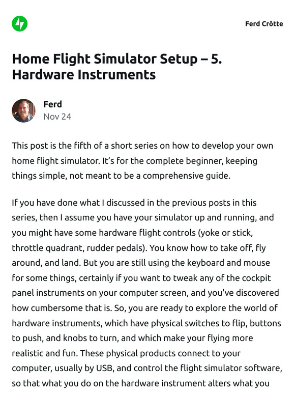 [New post] Home Flight Simulator Setup – 5. Hardware Instruments
